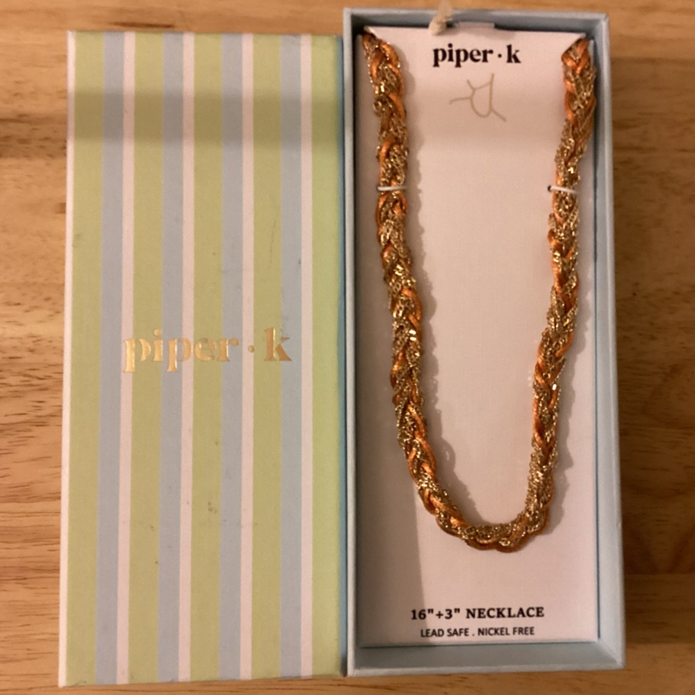Piper K Faux Gold Stacked Braided Necklace 16+3” - Picture 2 of 7